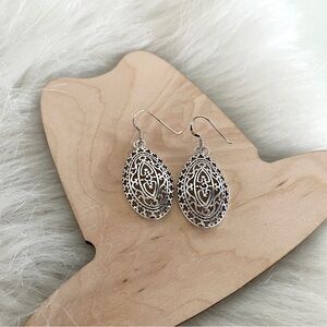 Sterling Silver Filigree Oval Drop Earrings - Elegant Women's Jewelry